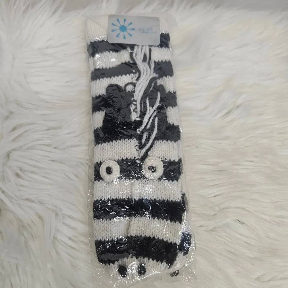 dELiA*s Vintage Wool Zebra Mittens Black White Striped Knit Gloves Girls/Women